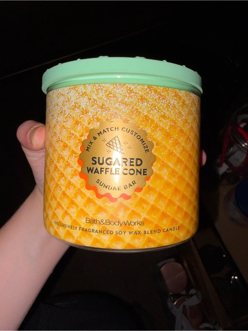 Bath & Body Works Sugared Waffle Cone Candle - Yellow Jar with Mint Lid
